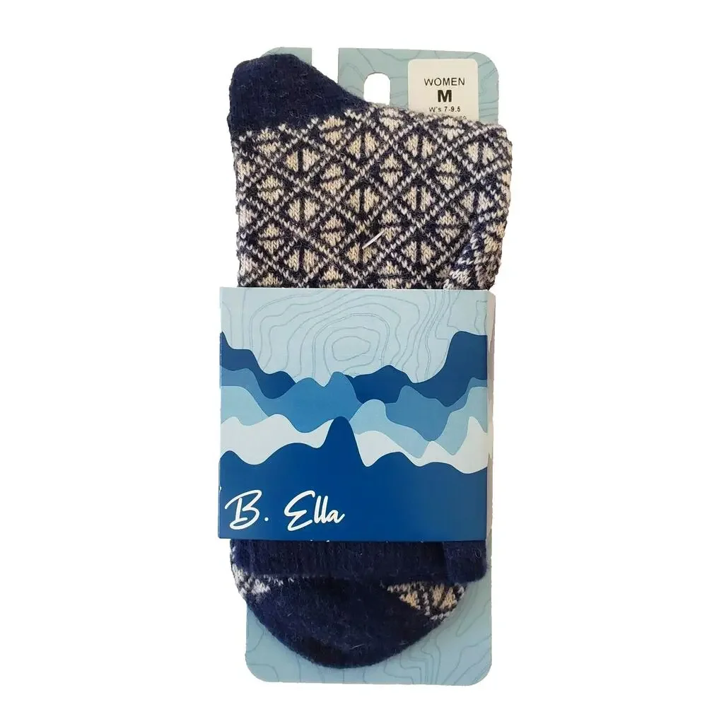 Navy White Crew Socks Merino Wool Cashmere‎ Blend Shoe Sz 7-9.5 M B.Ella Alpha